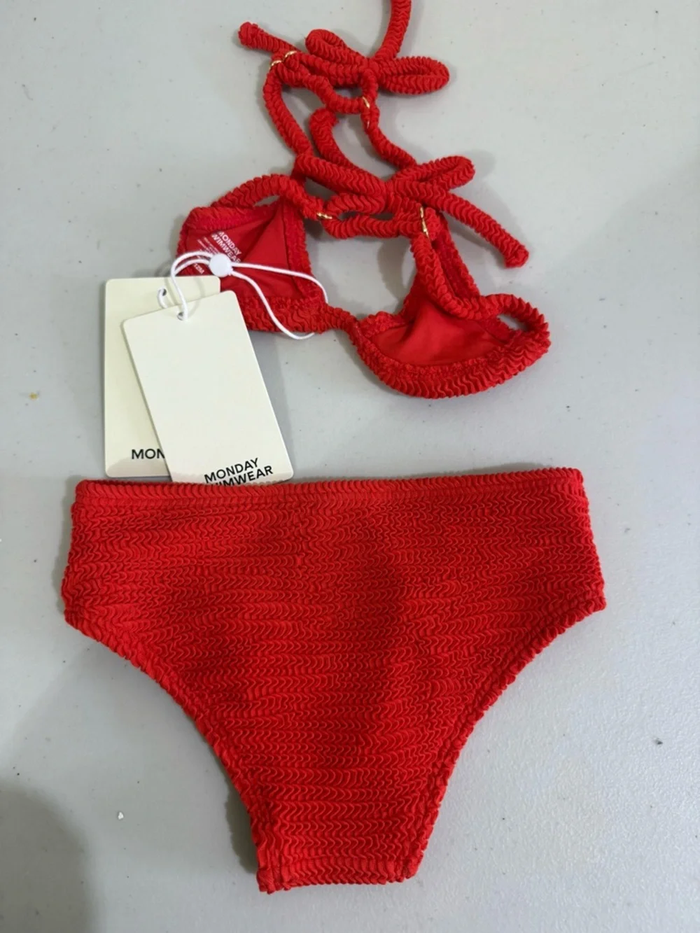 Monday Swimwear Girls Red Textured Two-Piece Bikini